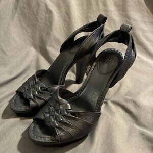 Frye Women's Black Ankle Strap Braided Leather Heels - Size 6.5